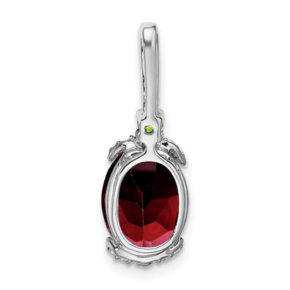14k White Gold Oval Garnet/Peridot/Real Diamond Pendant