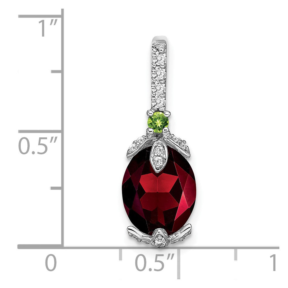 14k White Gold Oval Garnet/Peridot/Real Diamond Pendant