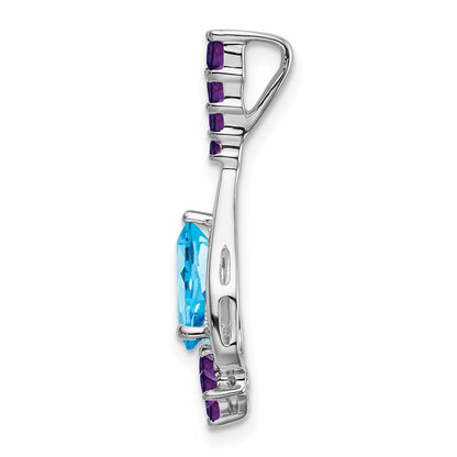 14k White Gold Pear Blue Topaz and Amethyst Pendant
