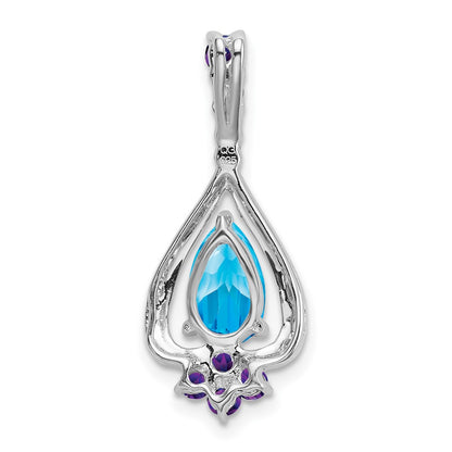 14k White Gold Pear Blue Topaz and Amethyst Pendant