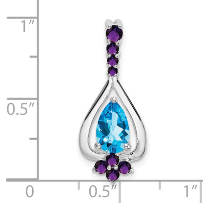 14k White Gold Pear Blue Topaz and Amethyst Pendant