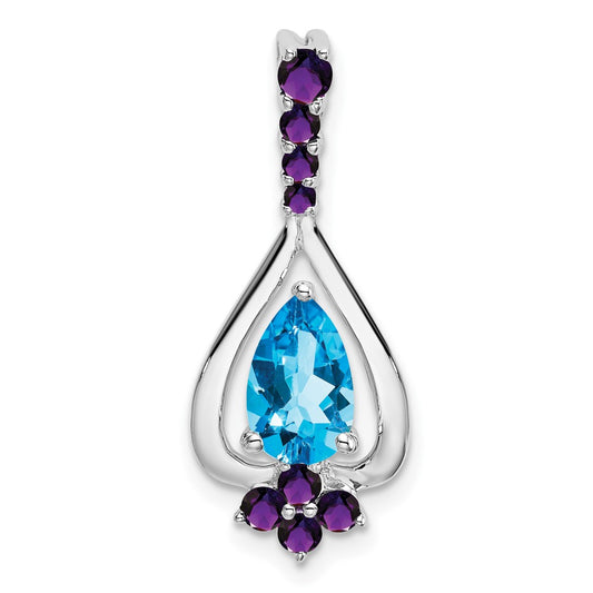 14k White Gold Pear Blue Topaz and Amethyst Pendant