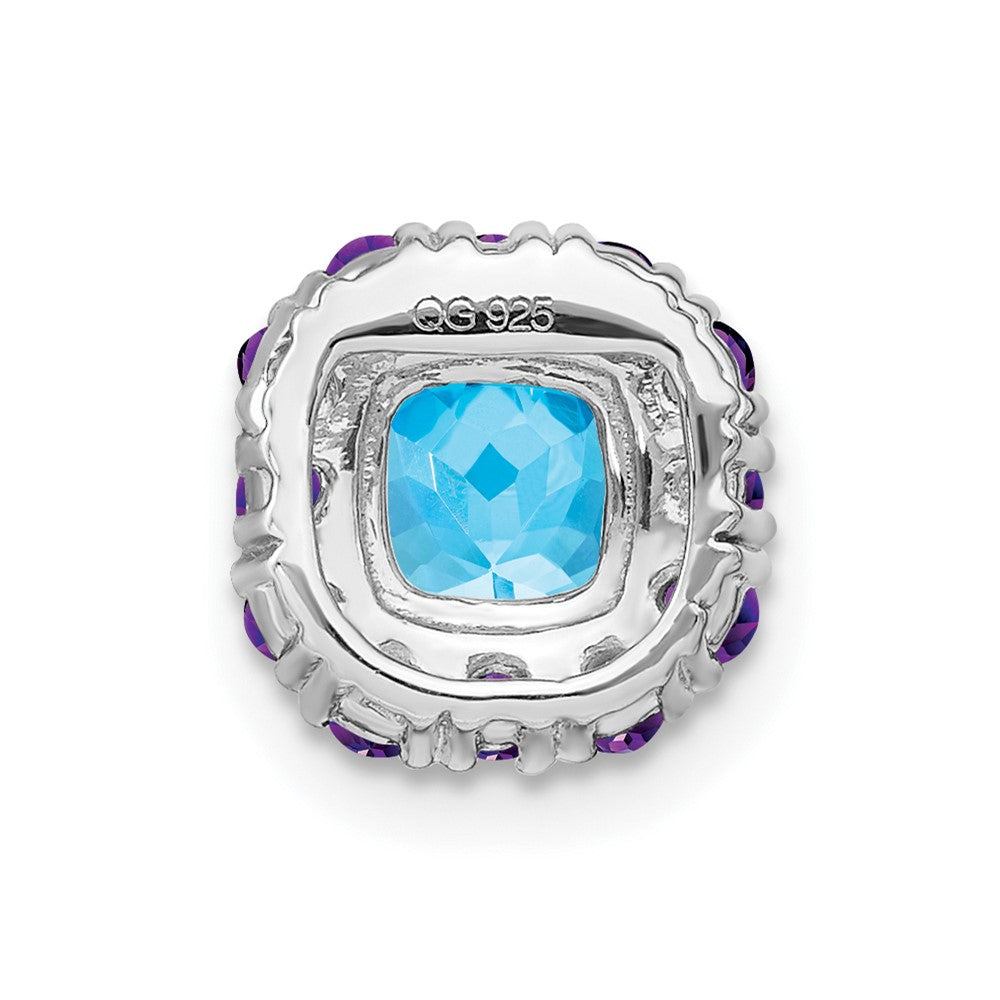14k White Gold Cushion Blue Topaz and Amethyst Chain Slide