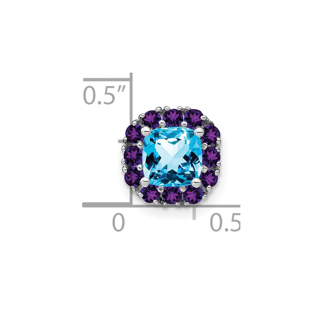 14k White Gold Cushion Blue Topaz and Amethyst Chain Slide