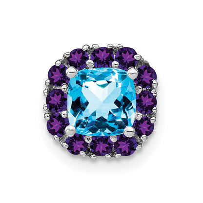 14k White Gold Cushion Blue Topaz and Amethyst Chain Slide