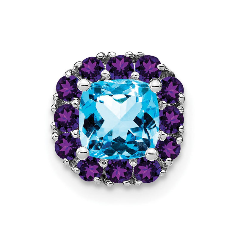 14k White Gold Cushion Blue Topaz and Amethyst Chain Slide