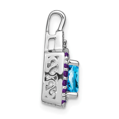 14k White Gold Blue Topaz/Amethyst/Real Diamond Pendant