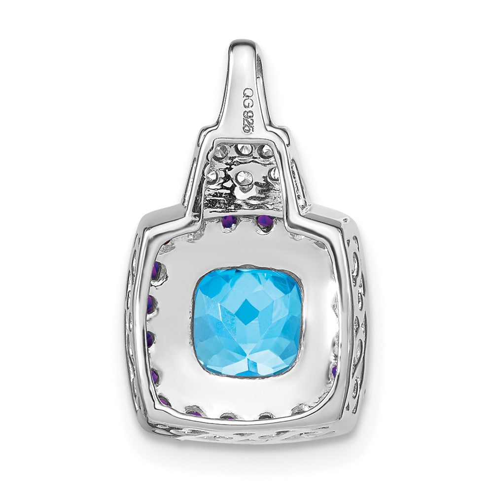 14k White Gold Blue Topaz/Amethyst/Real Diamond Pendant