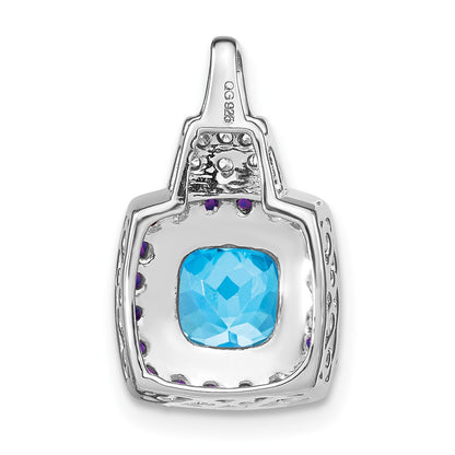 14k White Gold Blue Topaz/Amethyst/Real Diamond Pendant