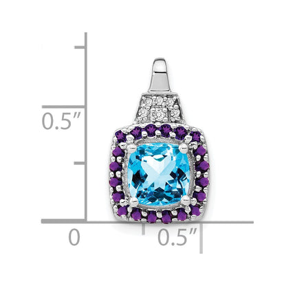 14k White Gold Blue Topaz/Amethyst/Real Diamond Pendant