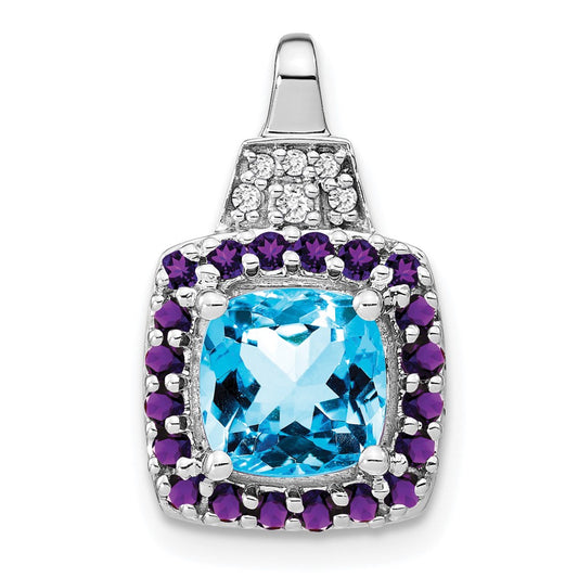 14k White Gold Blue Topaz/Amethyst/Real Diamond Pendant