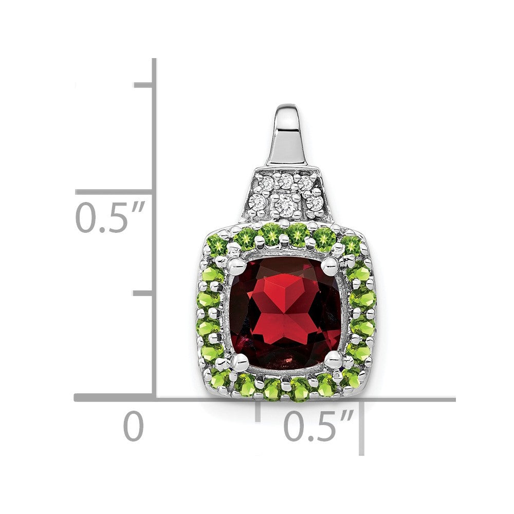 14k White Gold Garnet/Peridot/Real Diamond Pendant