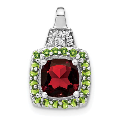14k White Gold Garnet/Peridot/Real Diamond Pendant