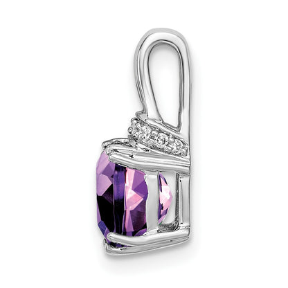 14k White Gold Cushion Amethyst and Real Diamond Pendant