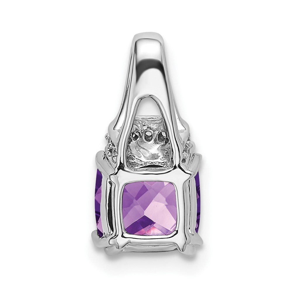 14k White Gold Cushion Amethyst and Real Diamond Pendant