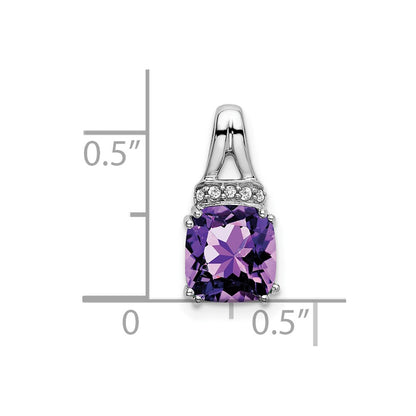 14k White Gold Cushion Amethyst and Real Diamond Pendant