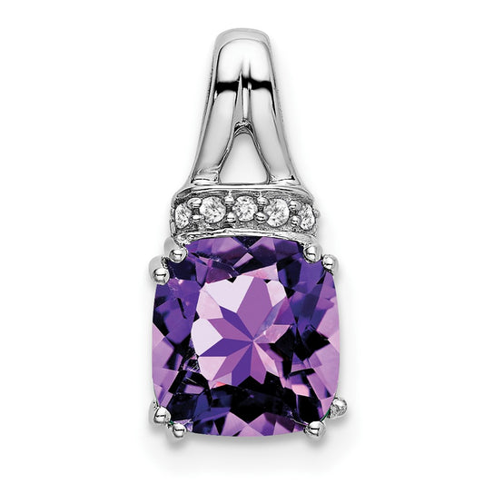 14k White Gold Cushion Amethyst and Real Diamond Pendant