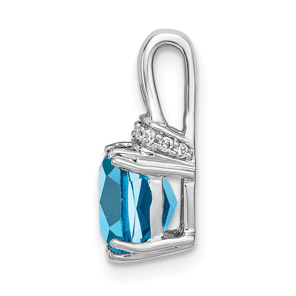 14k White Gold Cushion Blue Topaz and Real Diamond Pendant