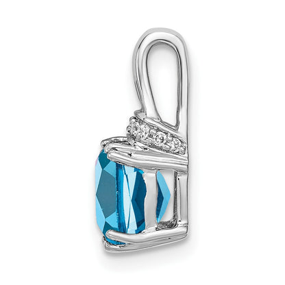 14k White Gold Cushion Blue Topaz and Real Diamond Pendant