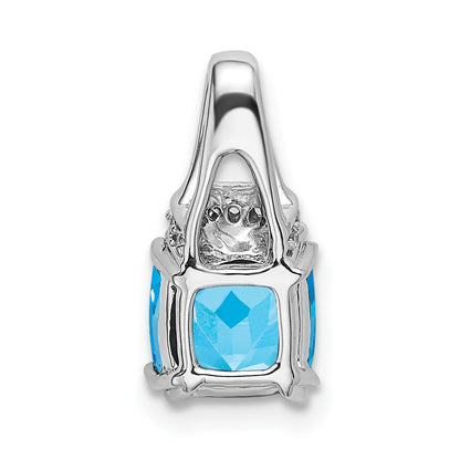 14k White Gold Cushion Blue Topaz and Real Diamond Pendant