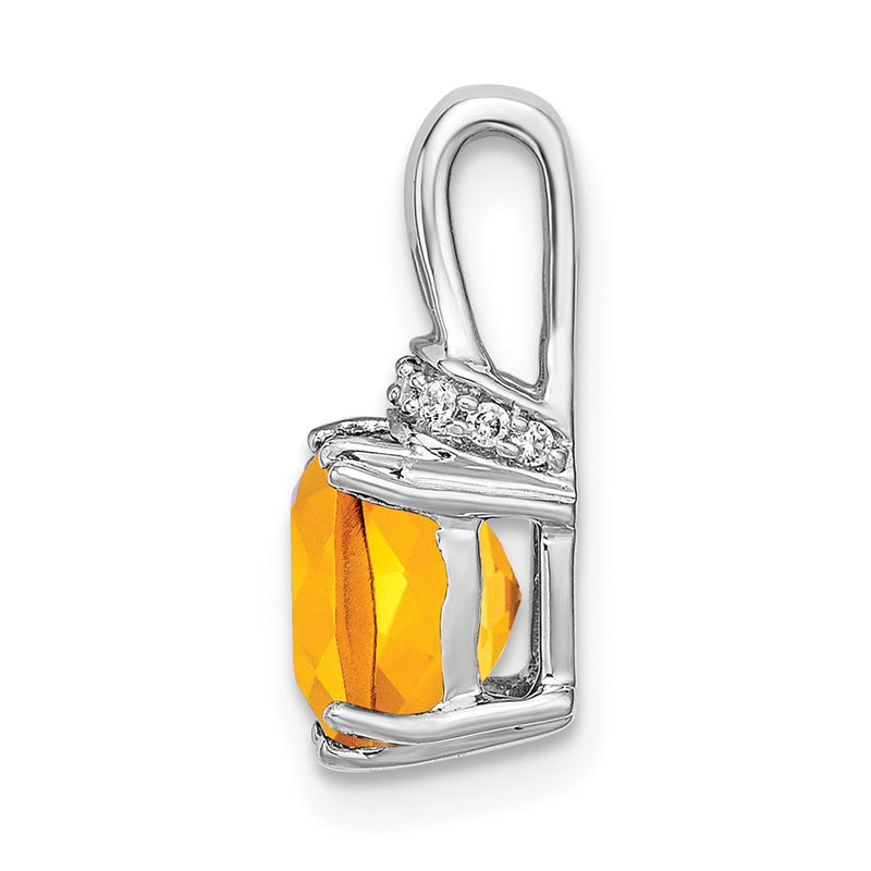 14k White Gold Cushion Citrine and Real Diamond Pendant