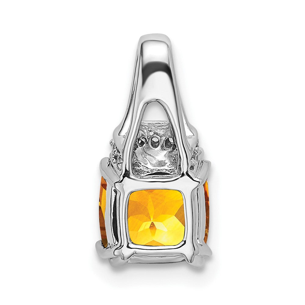 14k White Gold Cushion Citrine and Real Diamond Pendant