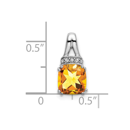 14k White Gold Cushion Citrine and Real Diamond Pendant