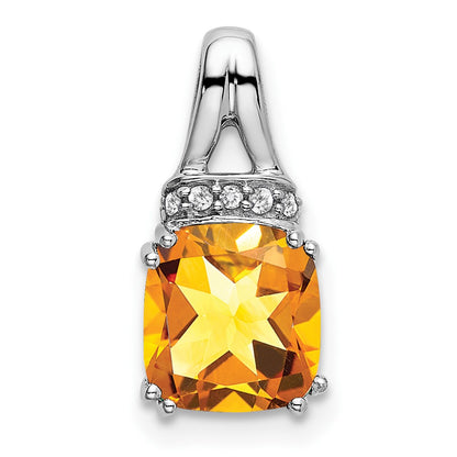 14k White Gold Cushion Citrine and Real Diamond Pendant