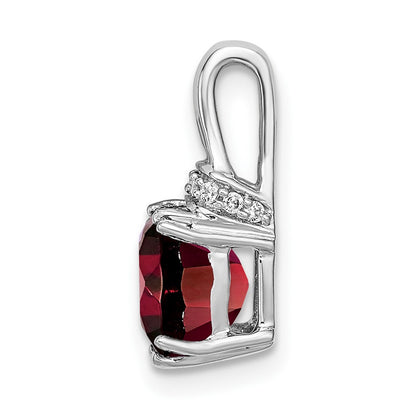 14k White Gold Cushion Garnet and Real Diamond Pendant