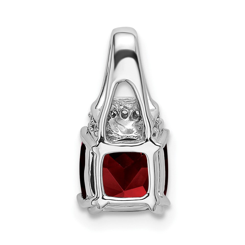 14k White Gold Cushion Garnet and Real Diamond Pendant