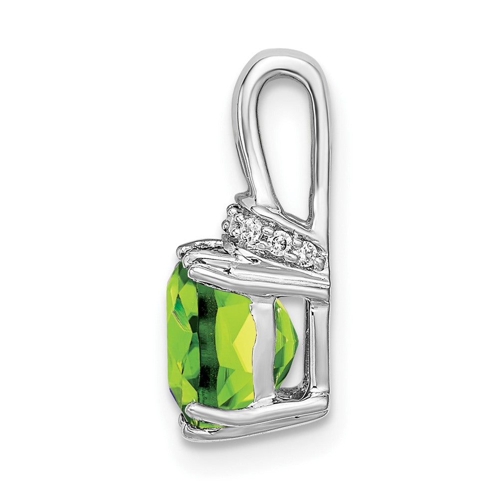 14k White Gold Cushion Peridot and Real Diamond Pendant