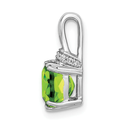 14k White Gold Cushion Peridot and Real Diamond Pendant