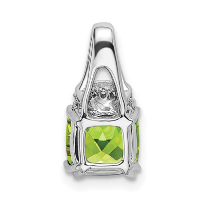 14k White Gold Cushion Peridot and Real Diamond Pendant