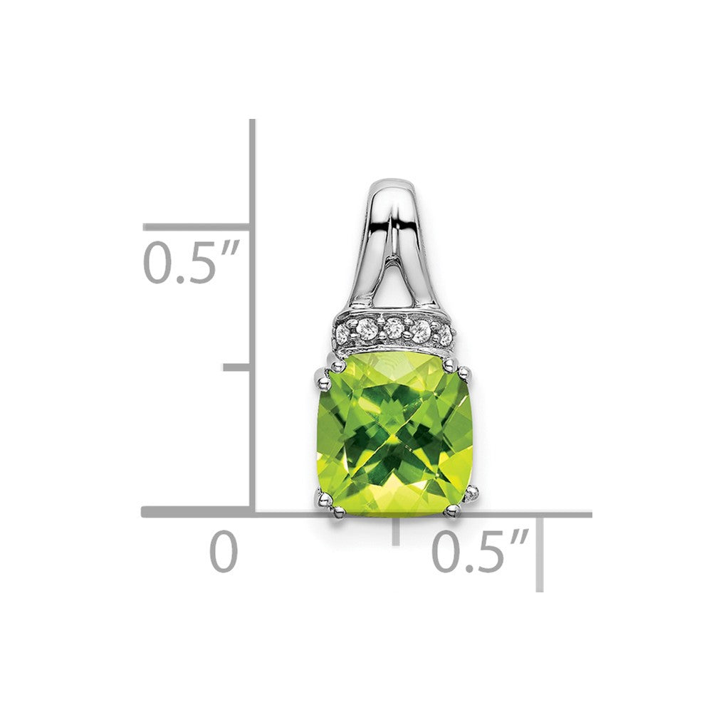 14k White Gold Cushion Peridot and Real Diamond Pendant