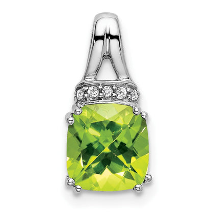 14k White Gold Cushion Peridot and Real Diamond Pendant