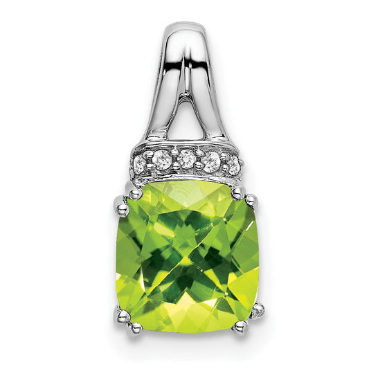 14k White Gold Cushion Peridot and Real Diamond Pendant