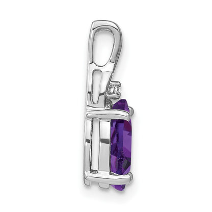 14k White Gold Oval Amethyst and Real Diamond Pendant