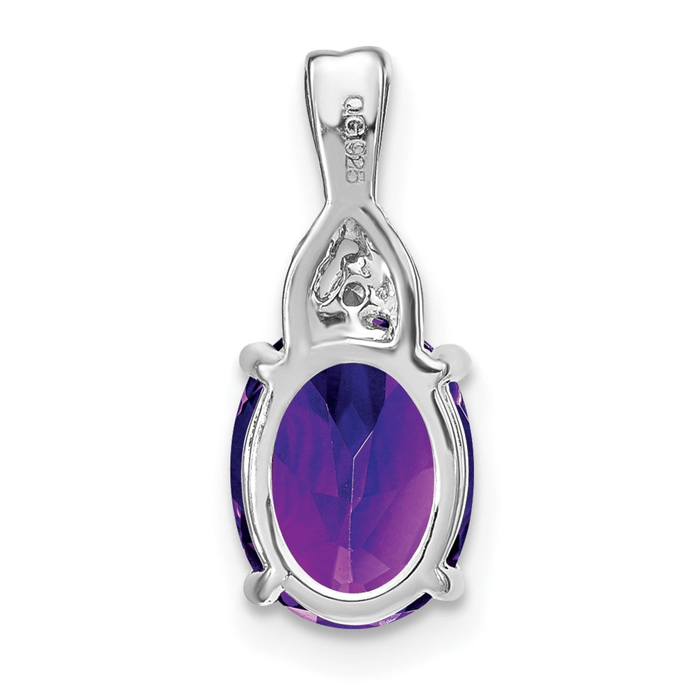 14k White Gold Oval Amethyst and Real Diamond Pendant