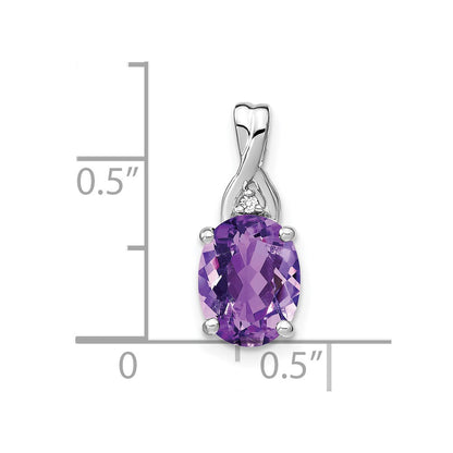 14k White Gold Oval Amethyst and Real Diamond Pendant