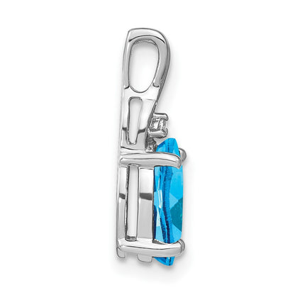 14k White Gold Oval Blue Topaz and Real Diamond Pendant