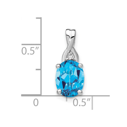 14k White Gold Oval Blue Topaz and Real Diamond Pendant