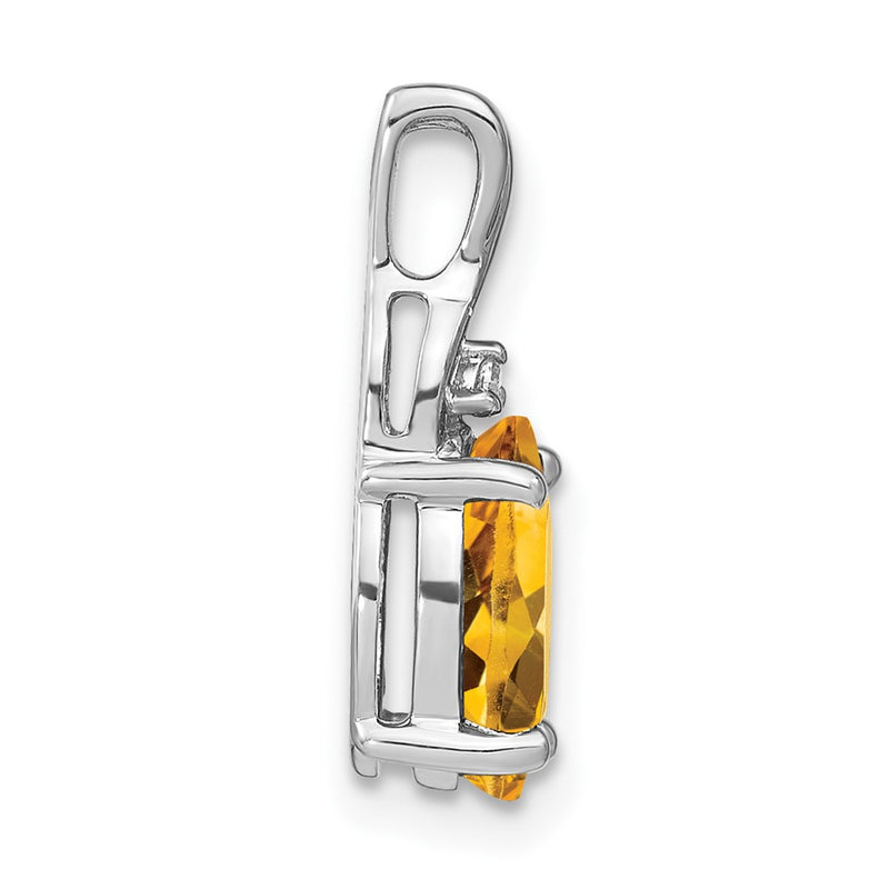 14k White Gold Oval Citrine and Real Diamond Pendant