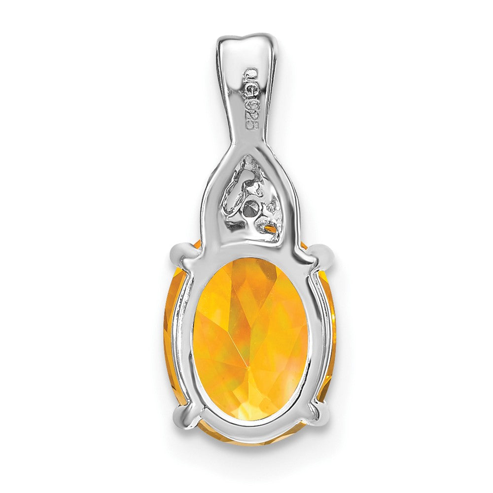 14k White Gold Oval Citrine and Real Diamond Pendant