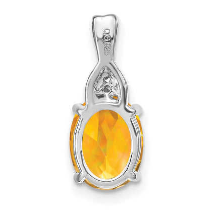 14k White Gold Oval Citrine and Real Diamond Pendant