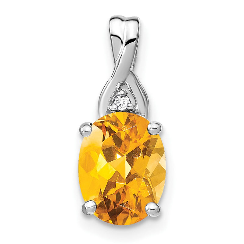 14k White Gold Oval Citrine and Real Diamond Pendant