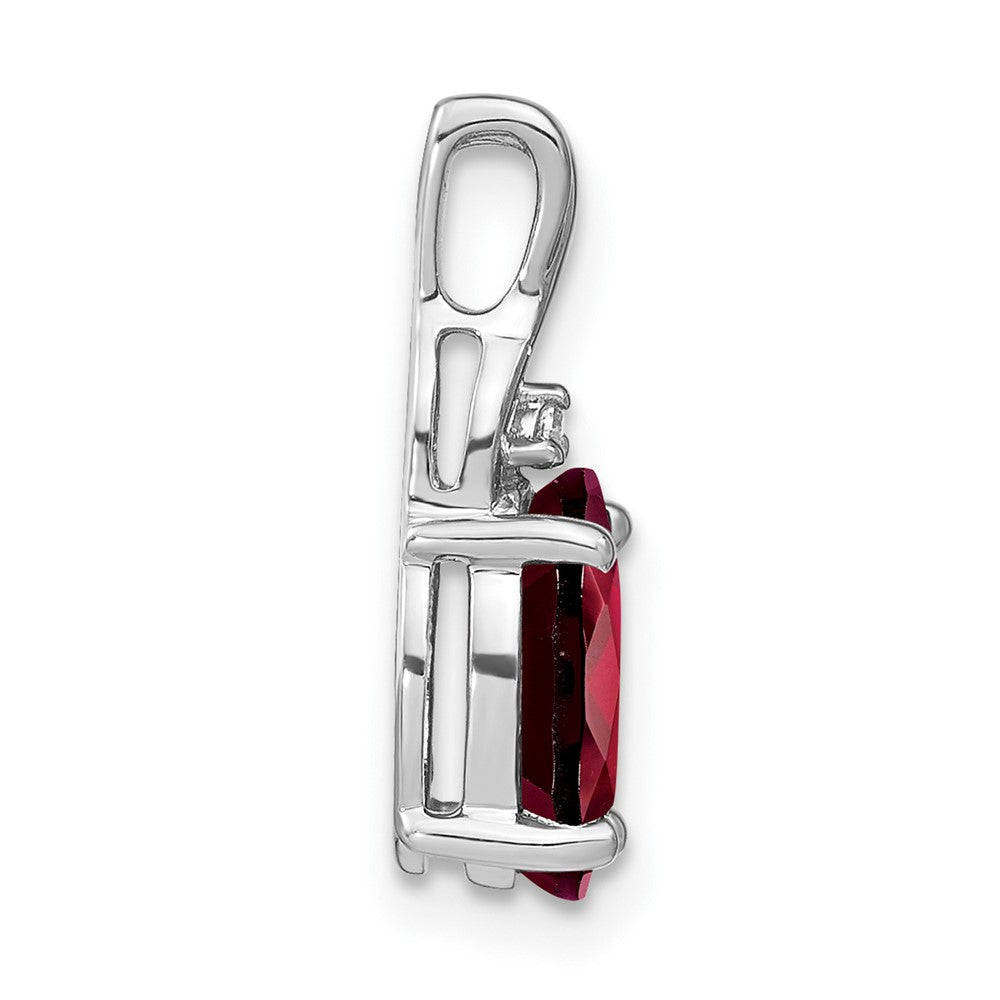 14k White Gold Oval Garnet and Real Diamond Pendant