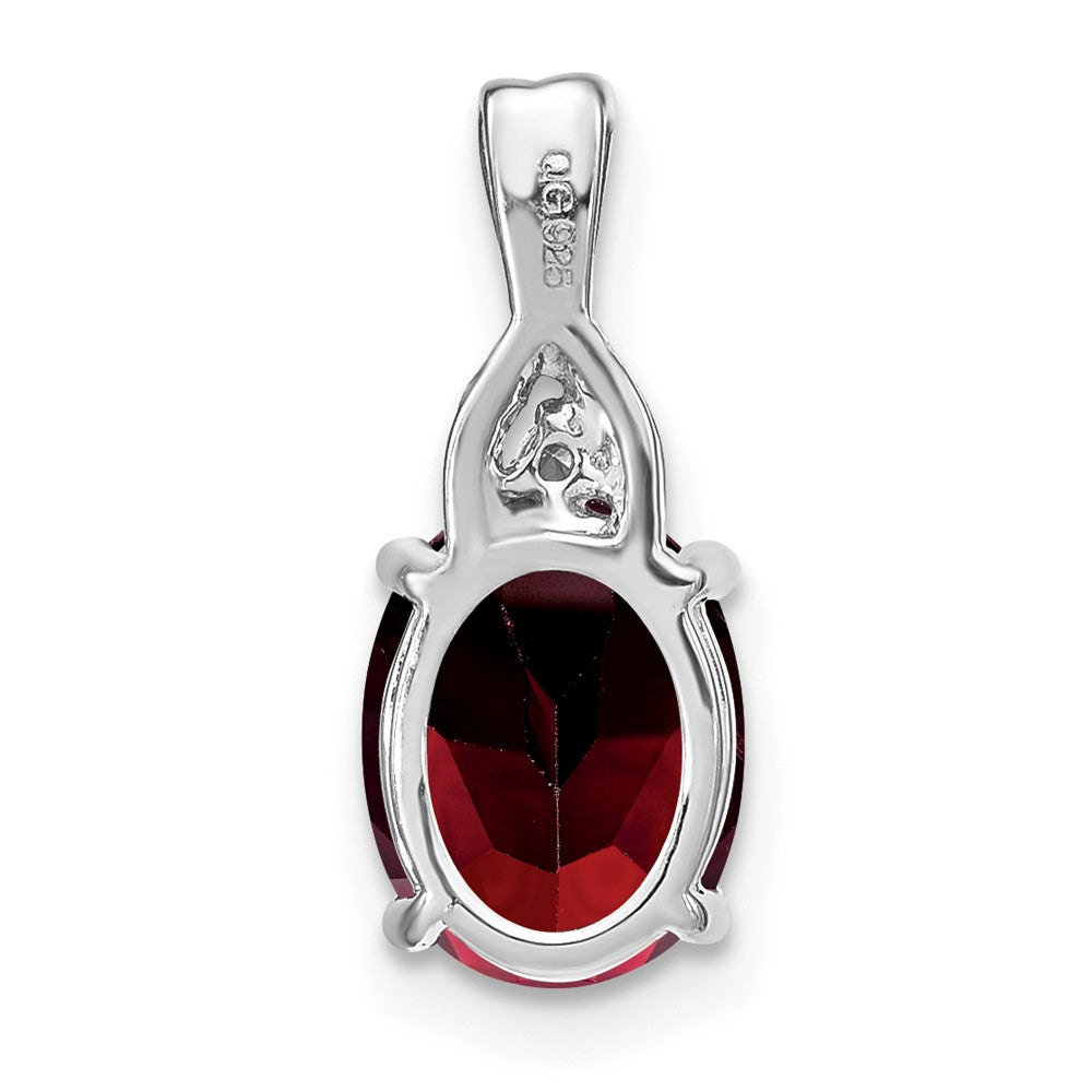 14k White Gold Oval Garnet and Real Diamond Pendant