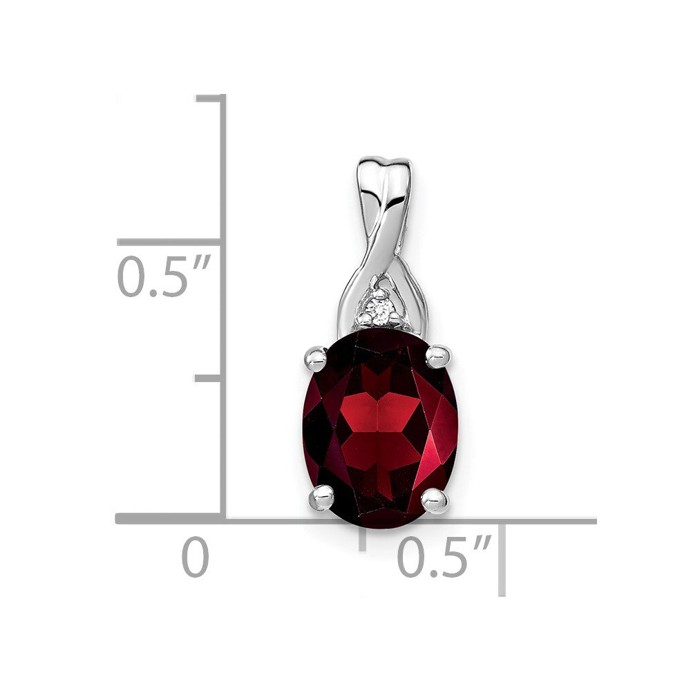 14k White Gold Oval Garnet and Real Diamond Pendant