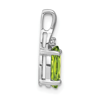 14k White Gold Oval Peridot and Real Diamond Pendant
