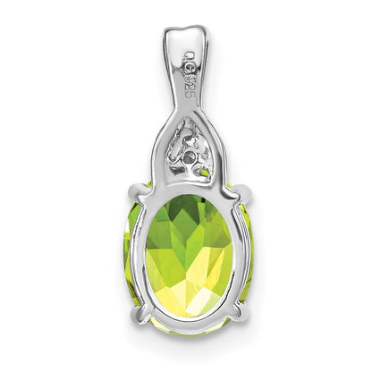 14k White Gold Oval Peridot and Real Diamond Pendant